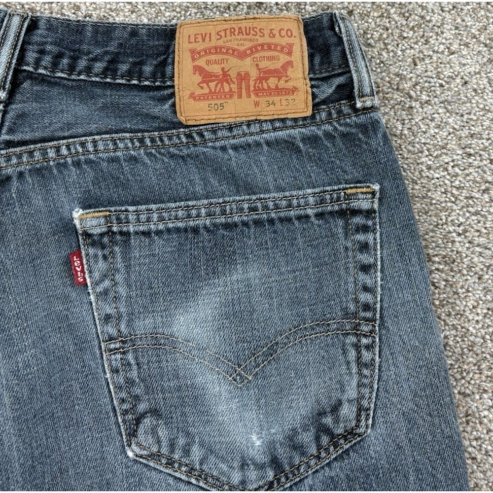 Levis 505 Jeans Mens 34x30* Blue Regular Straight Cotton Broken-in Wash Egypt - Picture 3 of 11